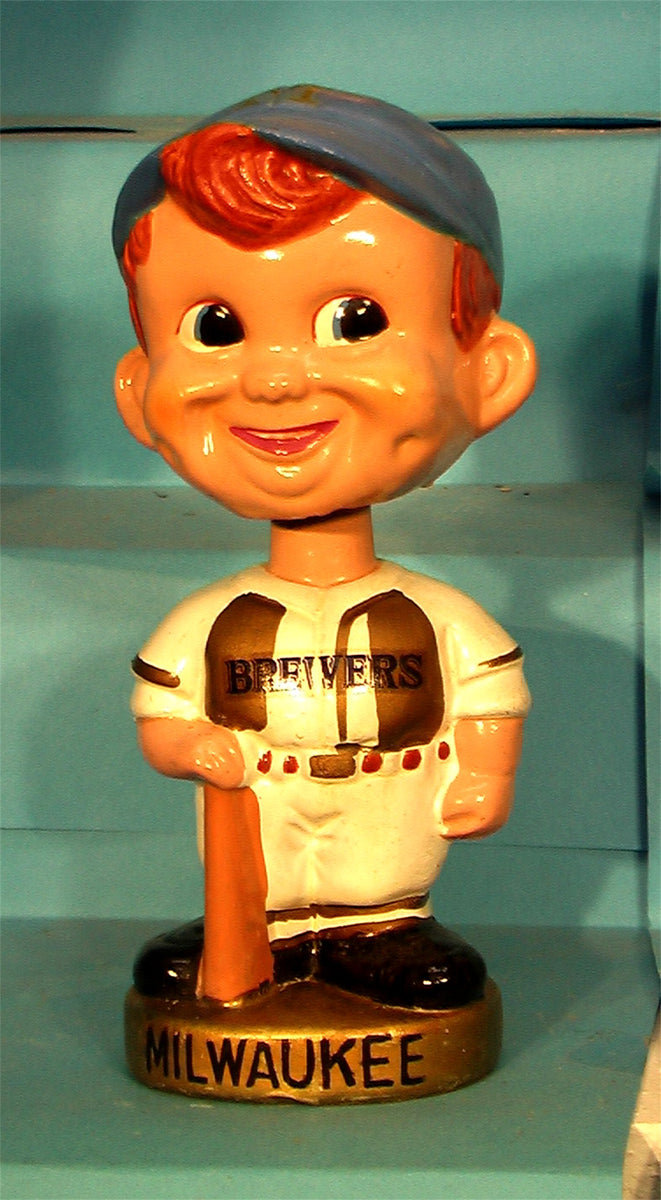 Vintage Milwaukee Brewers gold base bobblehead with bat – Bobhead